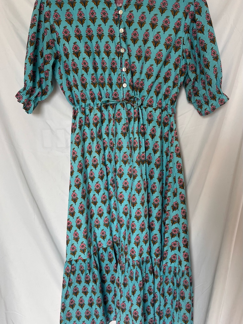 Indian Block Print Puff Sleeve Dress